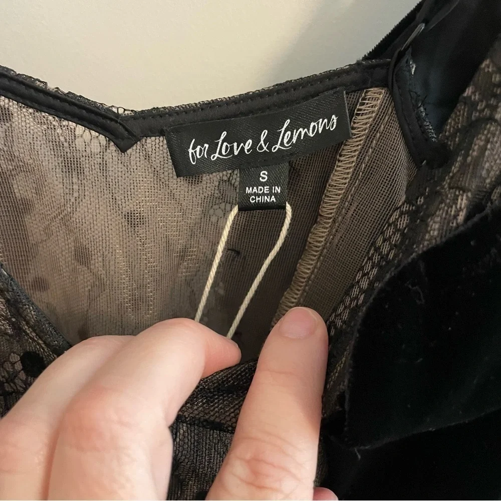NWT For Love and Lemons Jourdan Mini Dress in Black Lace Velvet Size Small